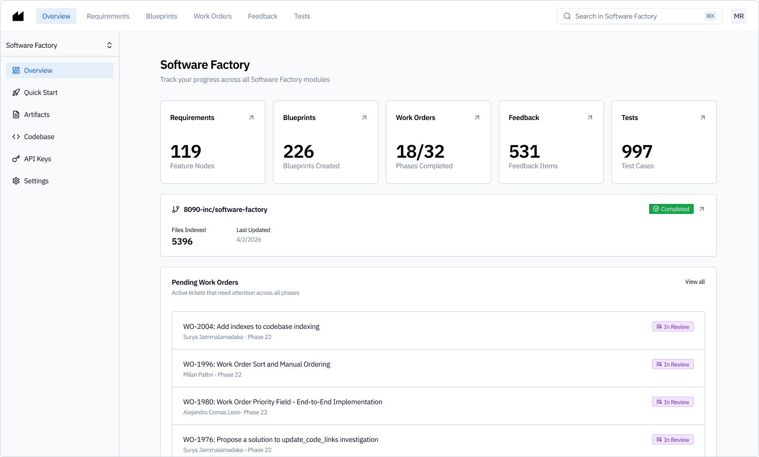 Software Factory platform screenshot